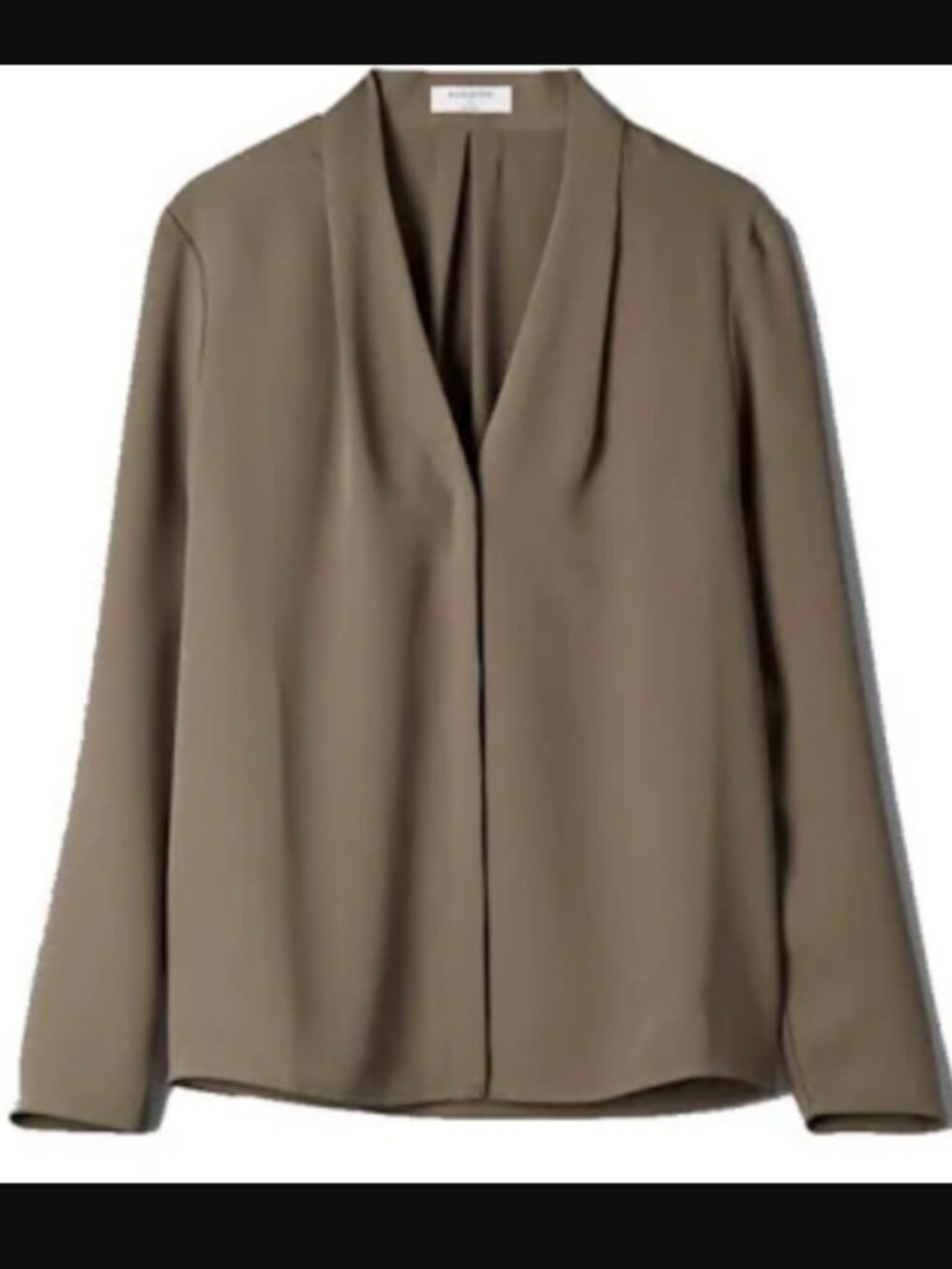 Aritzia Babaton Power Blouse Khaki Green V-Neck Long Sleeve Womens Small - Picture 2 of 11